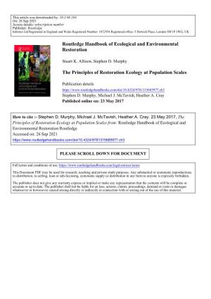 Routledge Handbook of Ecological and Environmental Restoration the Principles of Restoration Ecology at Population Scales