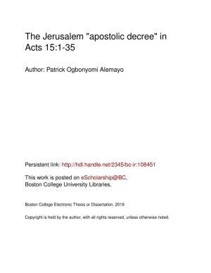 The Jerusalem "Apostolic Decree" in Acts 15:1-35