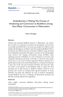 The Process of Awakening and Conversion to Buddhism Among Non-Mahar Communities in Maharashtra