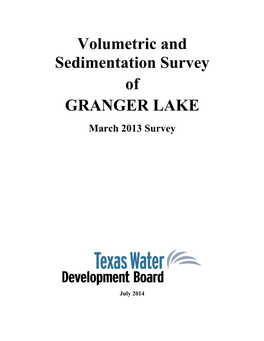 Volumetric and Sedimentation Survey of GRANGER LAKE March 2013 Survey