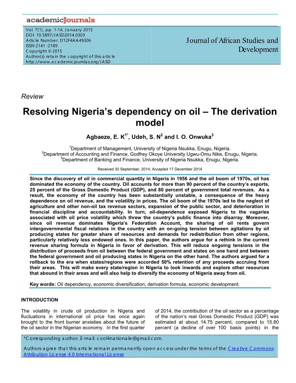 Resolving Nigeria's Dependency On