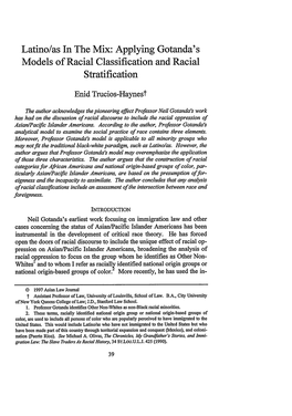 Applying Gotanda's Models of Racial Classification and Racial Stratification