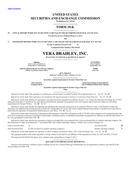 VERA BRADLEY, INC. (Exact Name of Registrant As Specified in Its Charter)