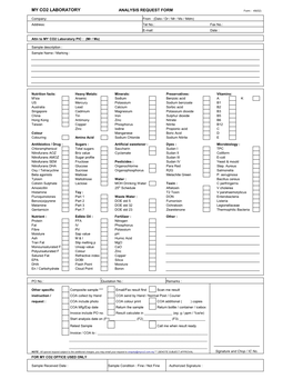 MY CO2 LABORATORY ANALYSIS REQUEST FORM Form : 49(02)