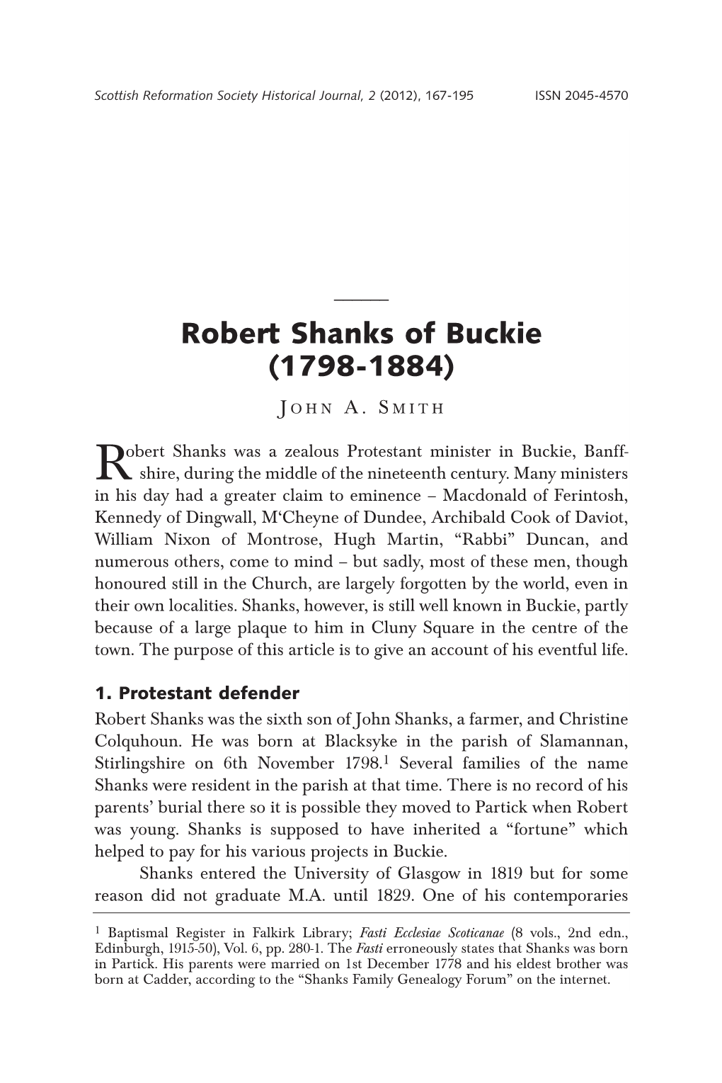 Robert Shanks of Buckie (1798-1884)