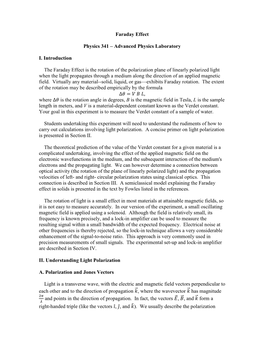 Faraday Effect Physics 341 – Advanced Physics Laboratory I