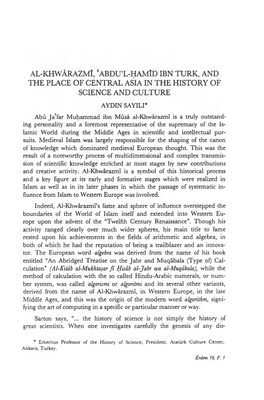 Al-Khwârazmî, Cabdu'l-Hamîd Ibn Turk, and the Place of Central Asiain the History of Science and Culture