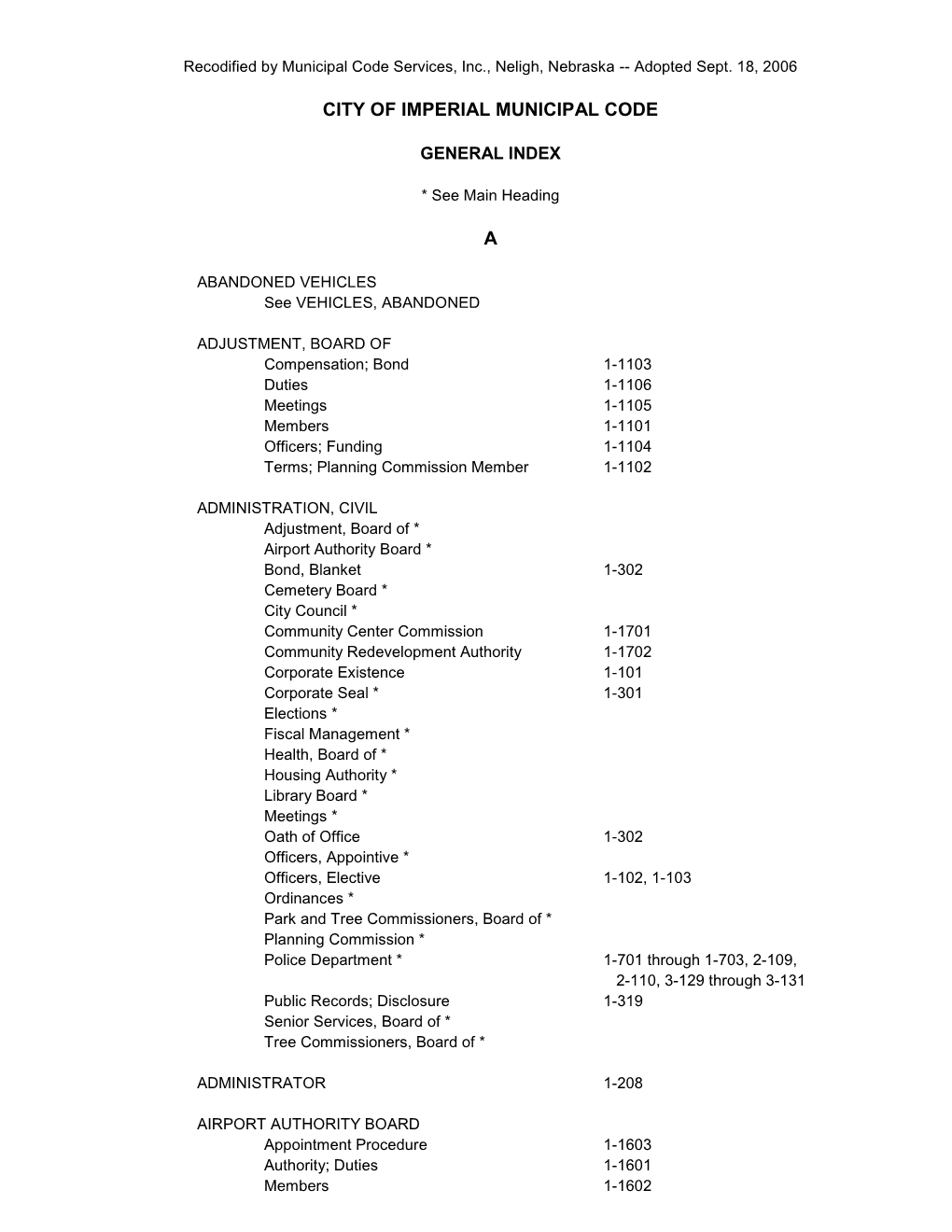 Chapter I – Civil Administration