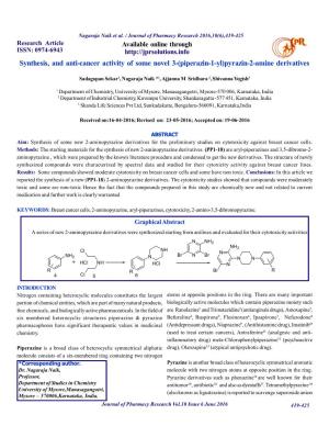 Synthesis, and Anti-Cancer Activity of Some Novel 3-(Piperazin-1-Yl)Pyrazin-2-Amine Derivatives