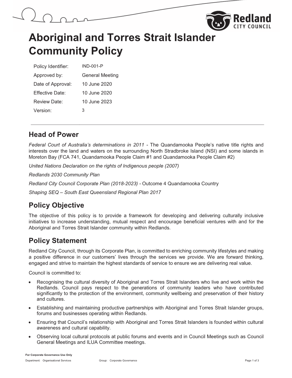 Aboriginal and Torres Strait Islander Community Policy