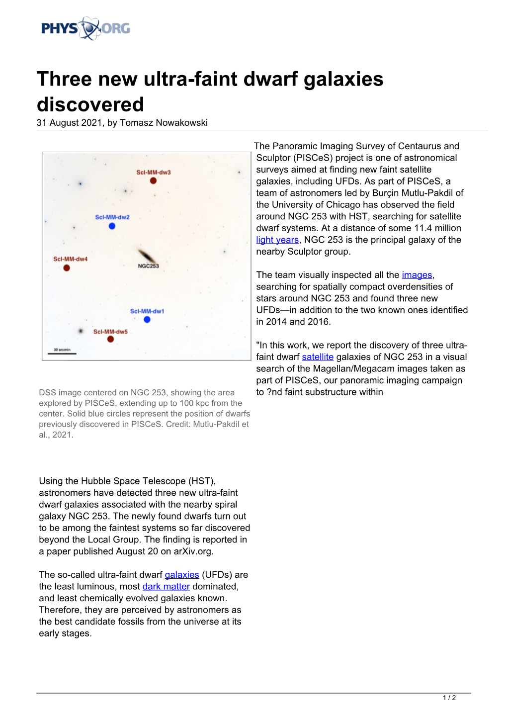 Three New Ultra-Faint Dwarf Galaxies Discovered 31 August 2021, By ...