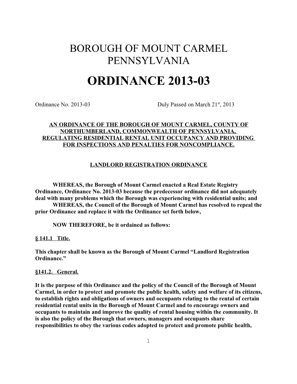 Regulating Residential Rental Unit Occupancy and Providing