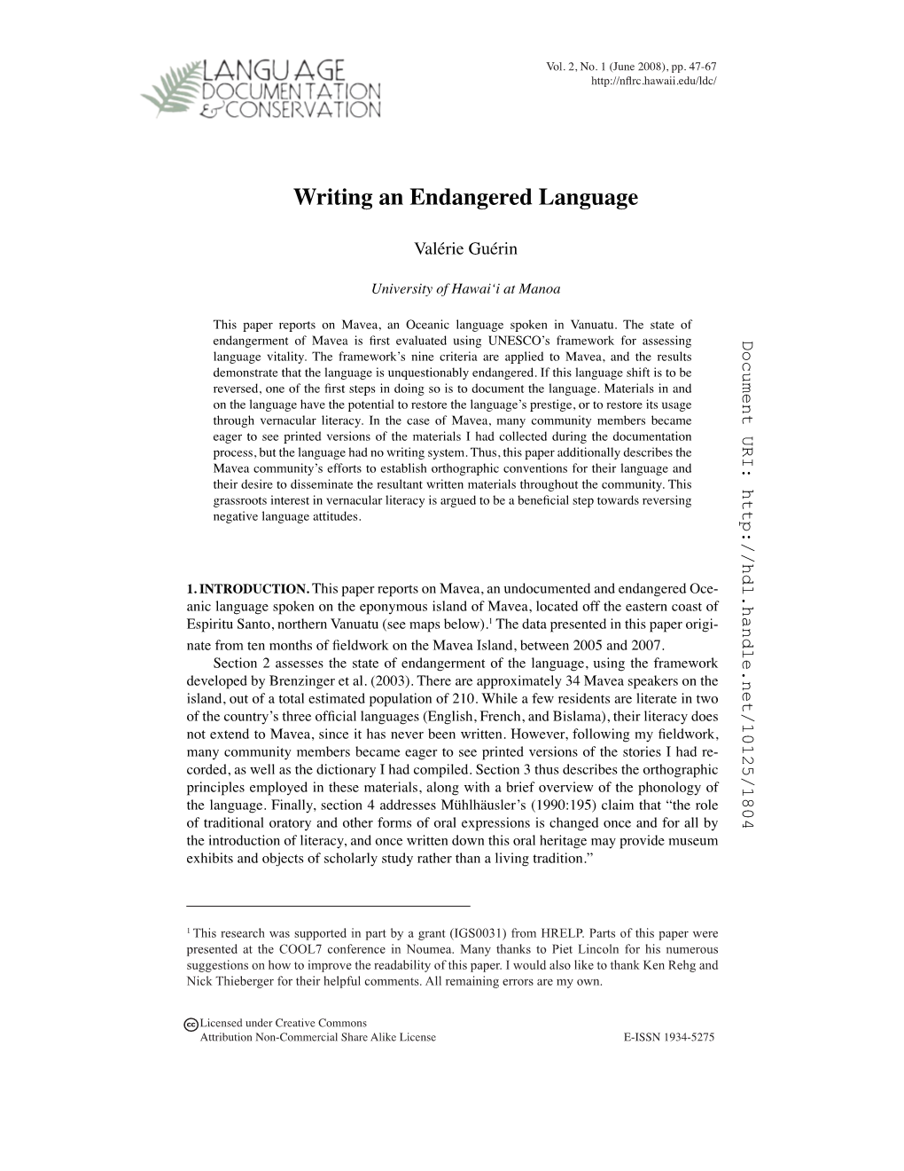 Writing an Endangered Language