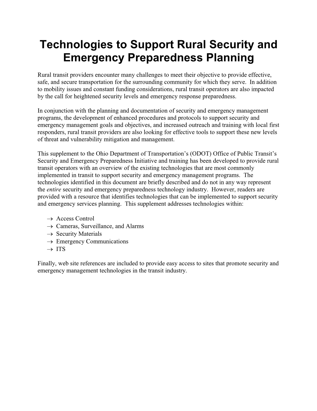 Technologies to Support Rural Security and Emergency Preparedness Planning