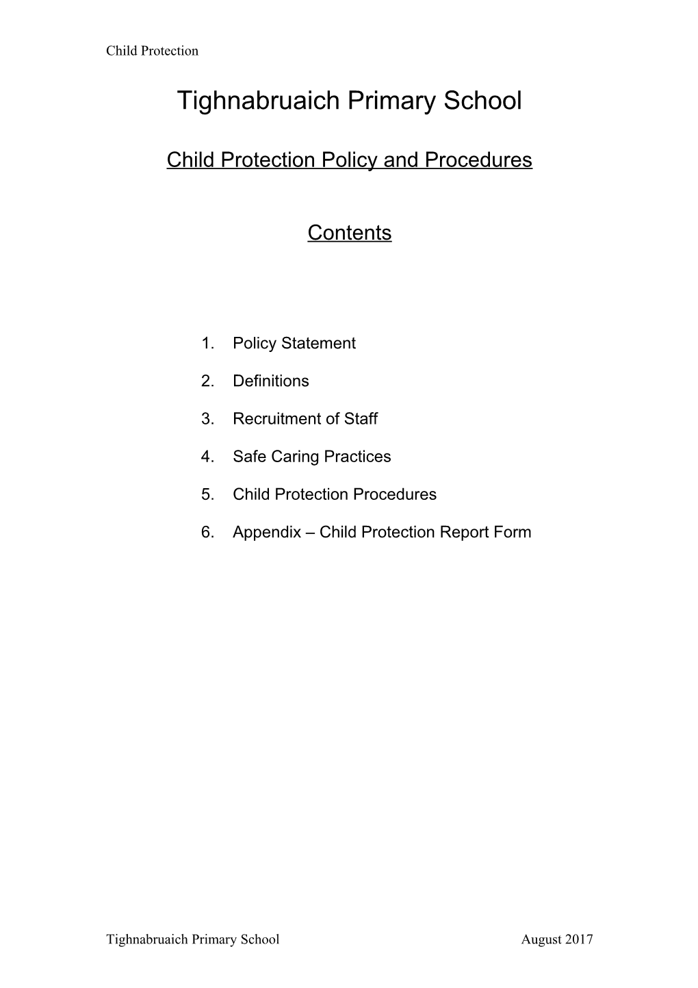 Child Protection Policy and Procedures