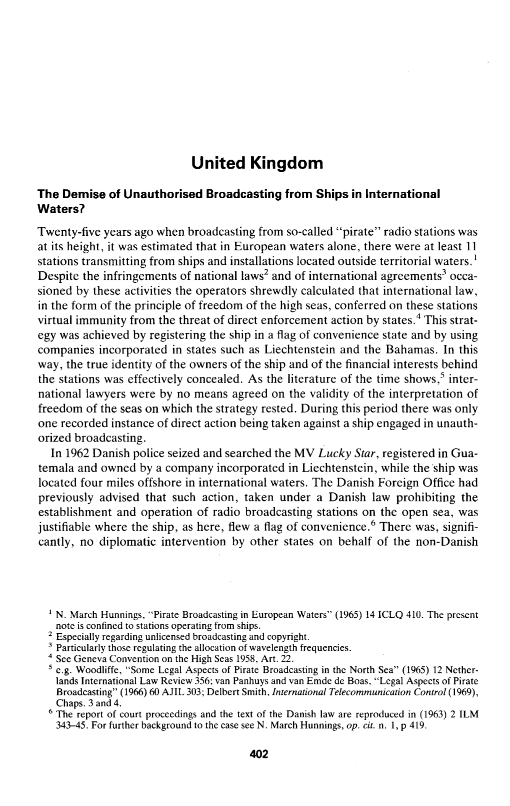 402 United Kingdom the Demise of Unauthorised Broadcasting