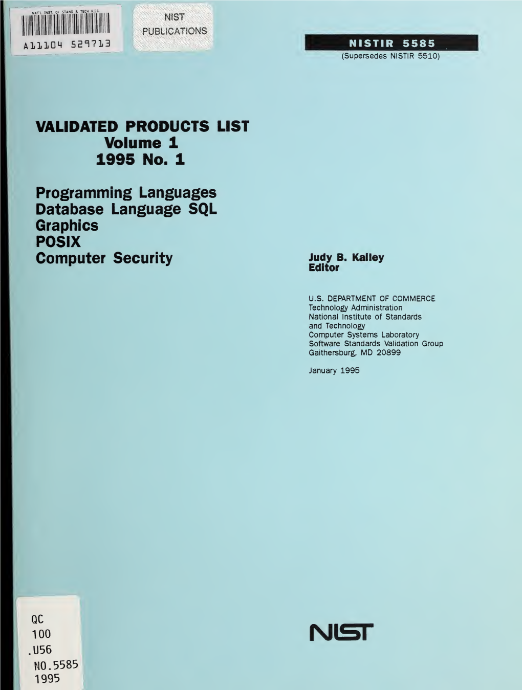 Validated Products List, Volume 1, 1995 No. 1