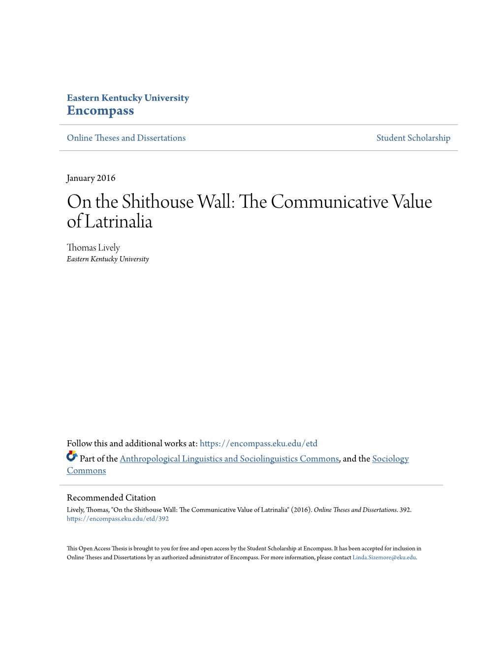 On the Shithouse Wall: the Communicative Value of Latrinalia