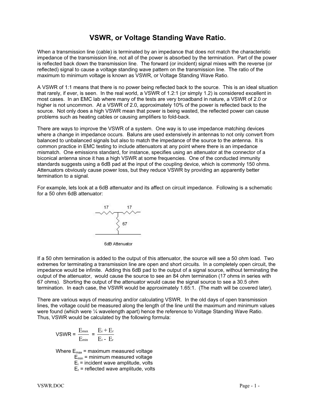 VSWR, Or Voltage Standing Wave Ratio