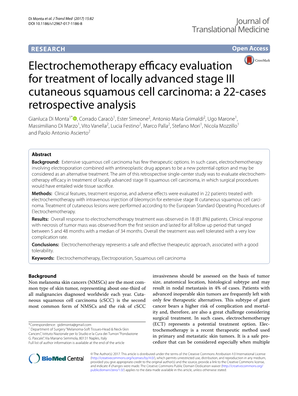 Electrochemotherapy Efficacy Evaluation for Treatment of Locally Advanced Stage III Cutaneous Squamous Cell Carcinoma