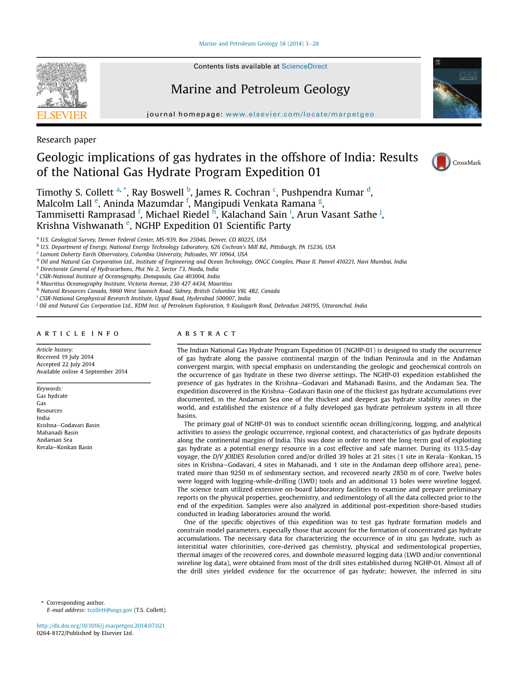 Results of the National Gas Hydrate Program Expedition 01