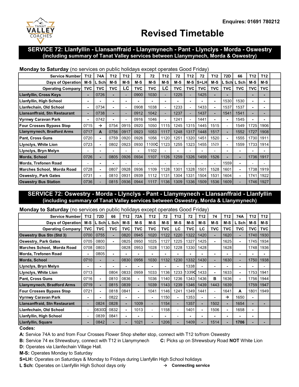 Revised Timetable