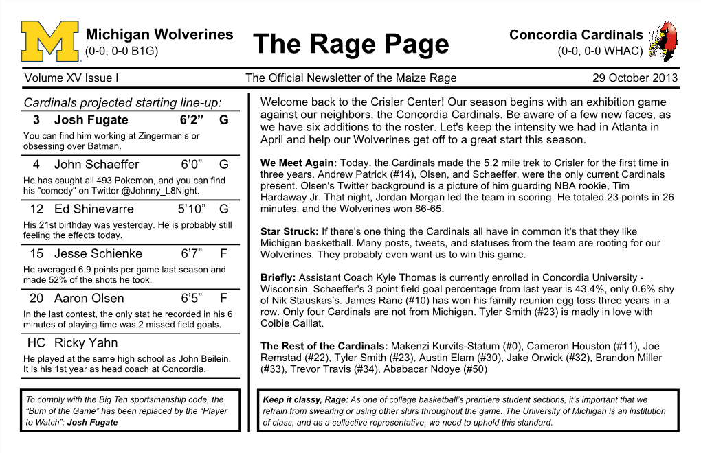 Concordia Cardinals (0-0, 0-0 B1G) the Rage Page (0-0, 0-0 WHAC)