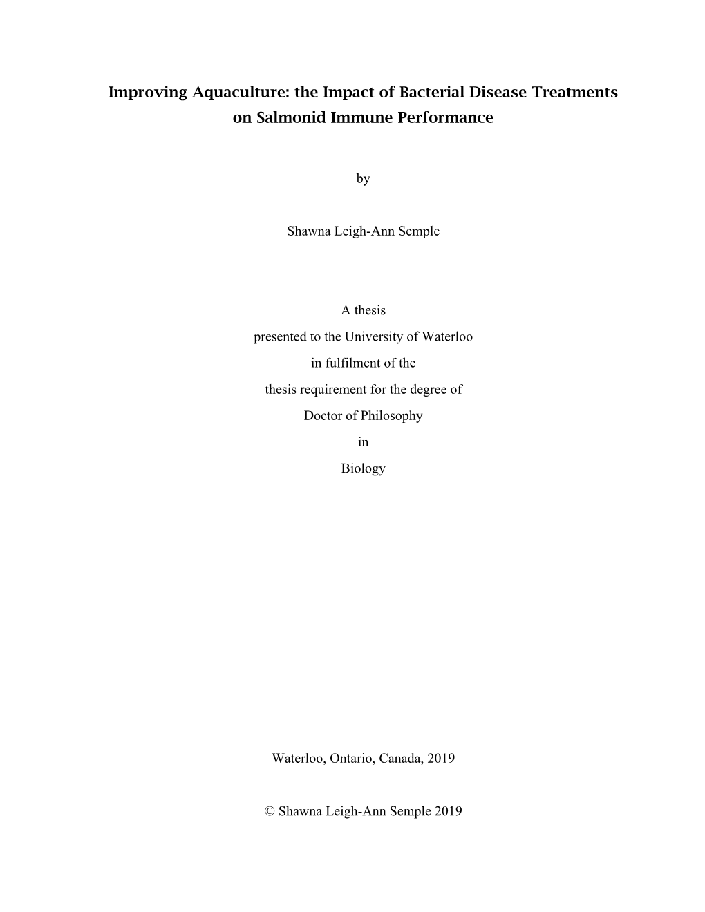 Improving Aquaculture: the Impact of Bacterial Disease Treatments on Salmonid Immune Performance