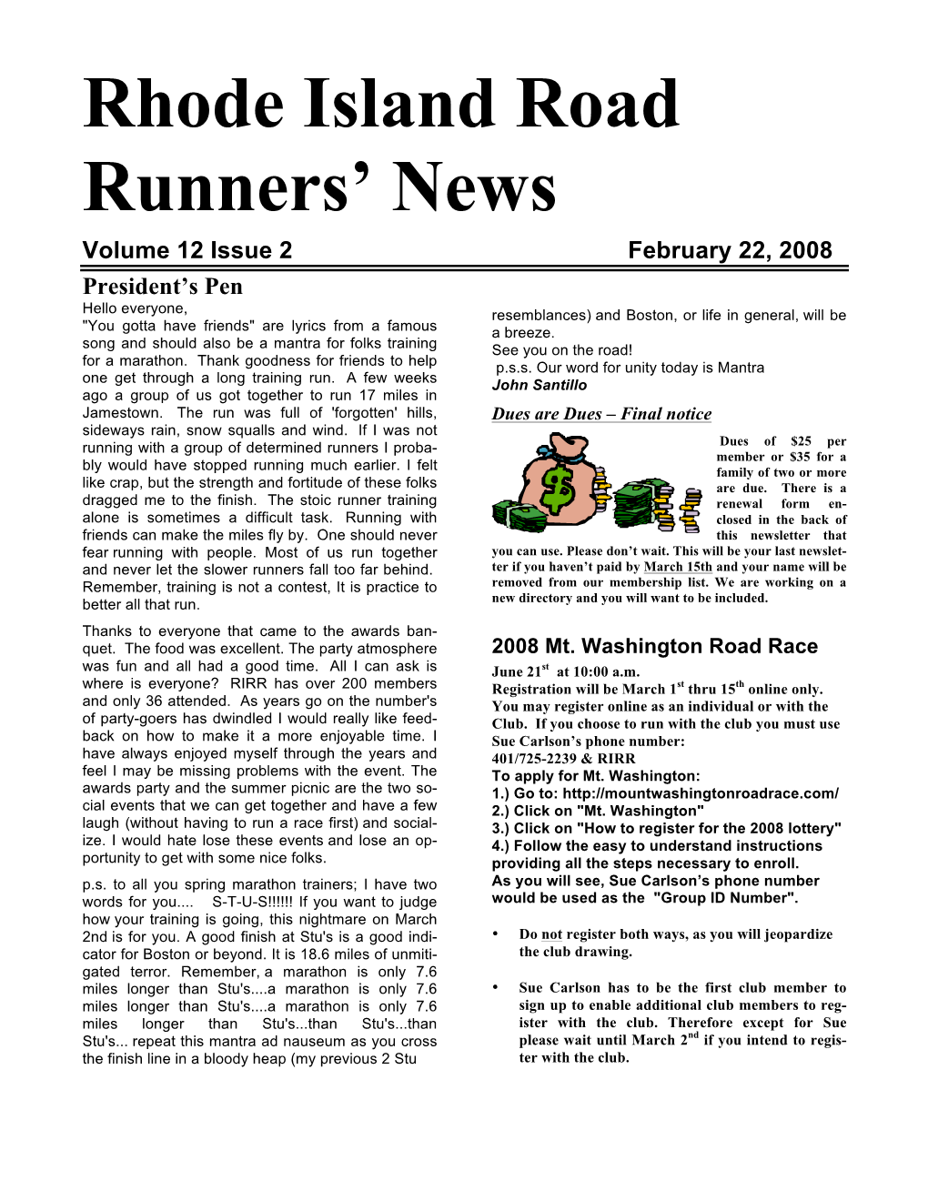 Rhode Island Road Runners' News