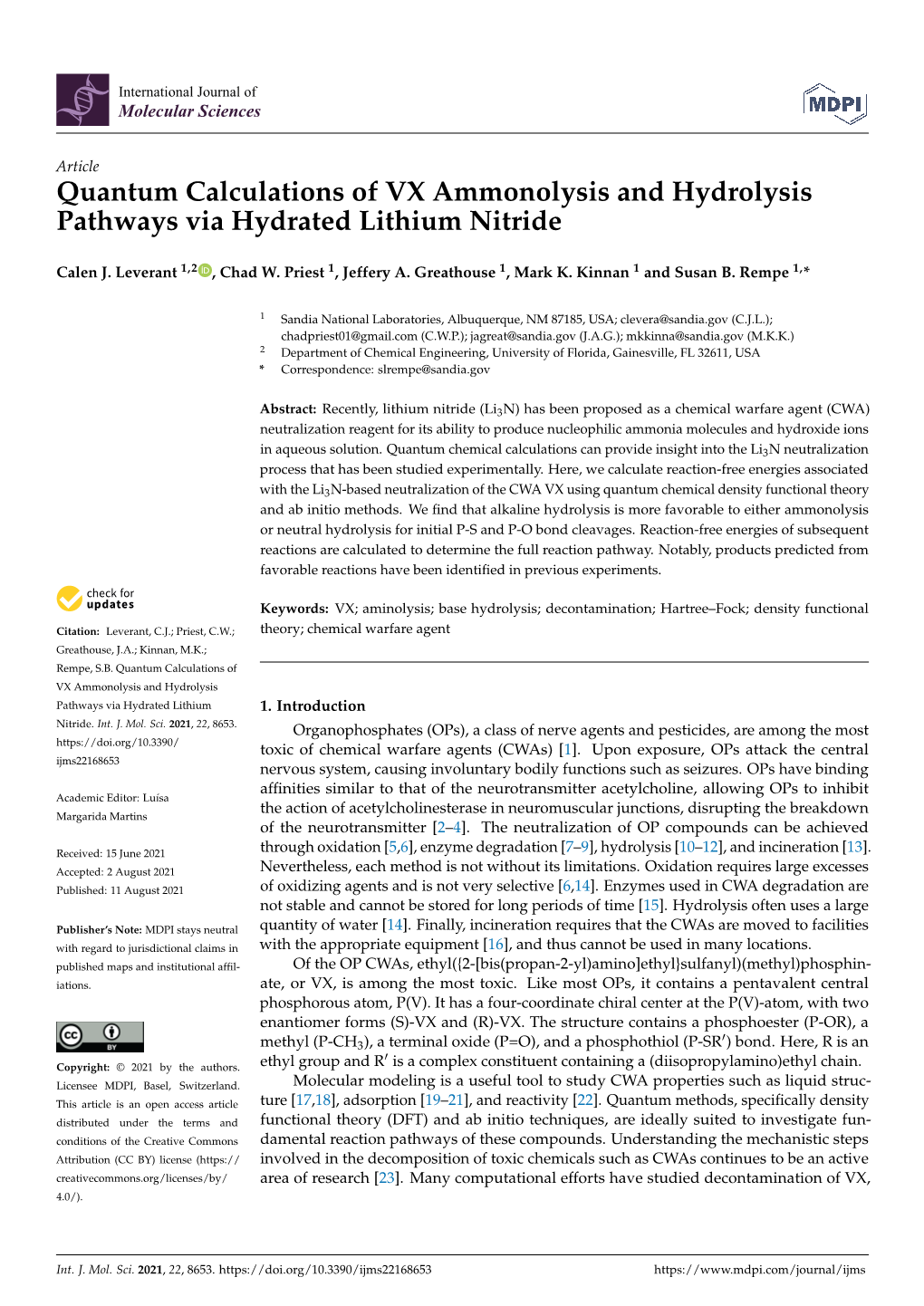 Quantum Calculations of VX Ammonolysis and Hydrolysis Pathways Via Hydrated Lithium Nitride