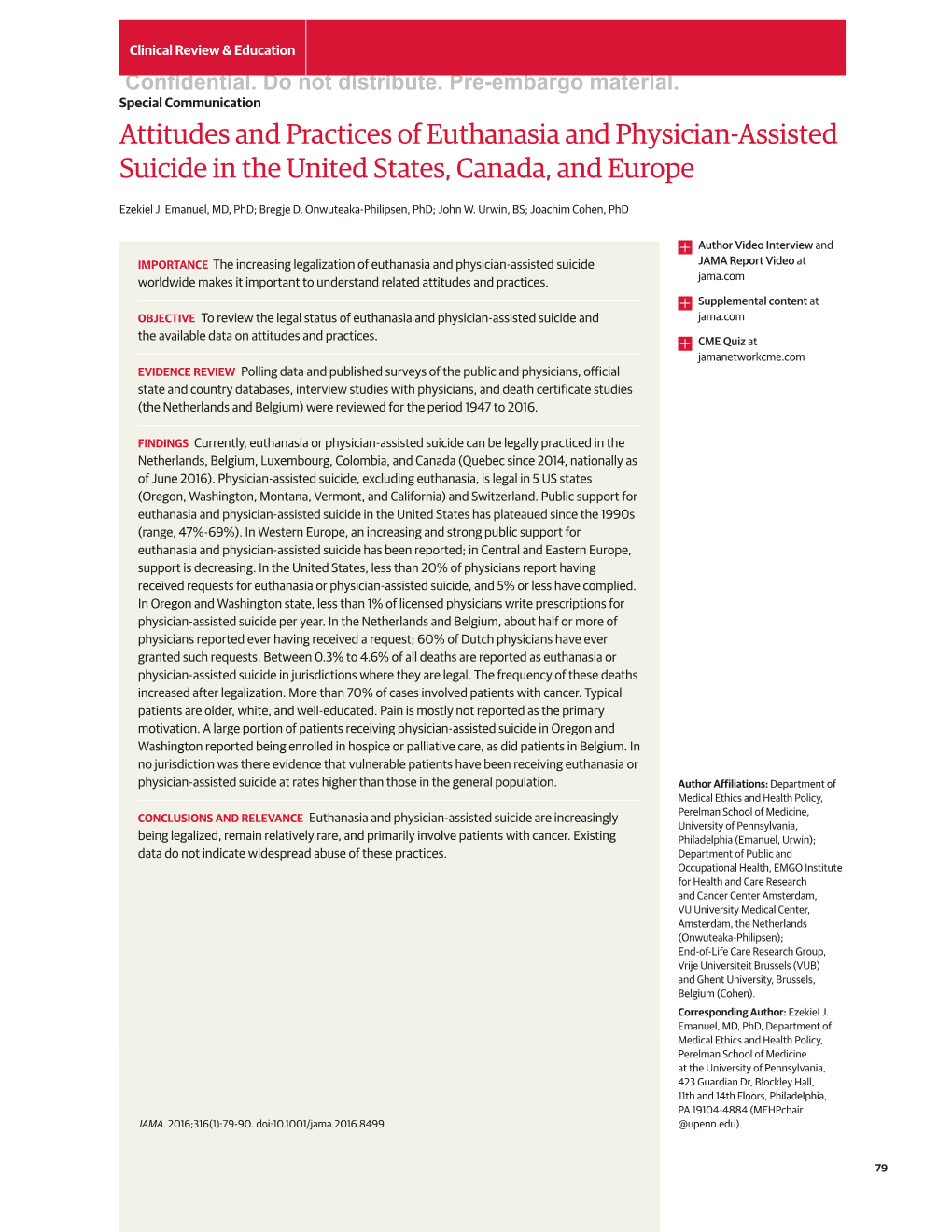 Attitudes and Practices of Euthanasia and Physician-Assisted Suicide in the United States, Canada, and Europe