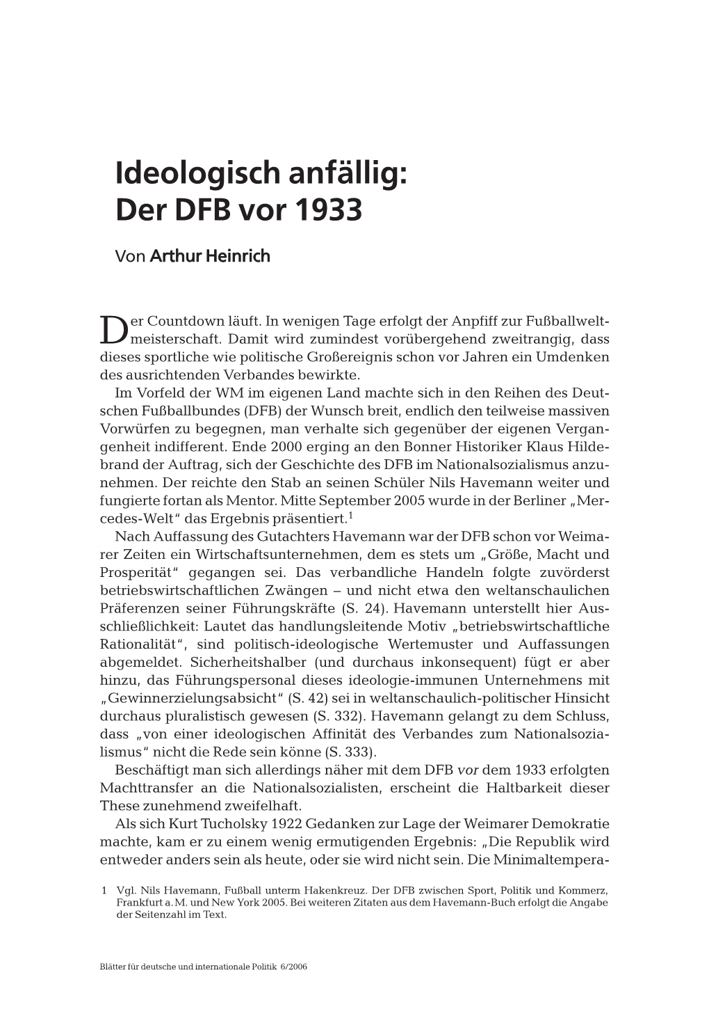 Ideologisch Anfällig: Der DFB Vor 1933