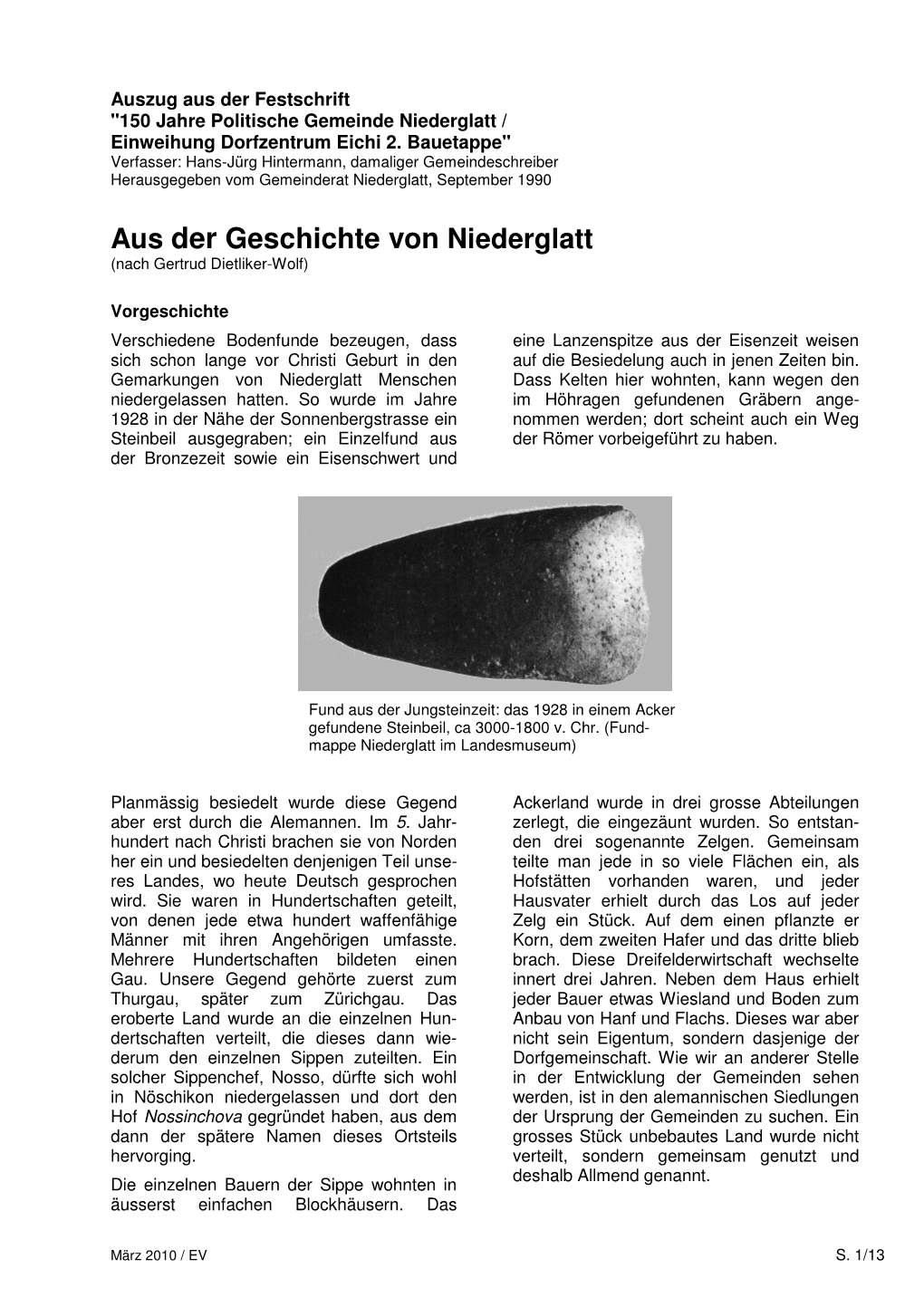 Aus Der Geschichte Von Niederglatt (Nach Gertrud Dietliker-Wolf)