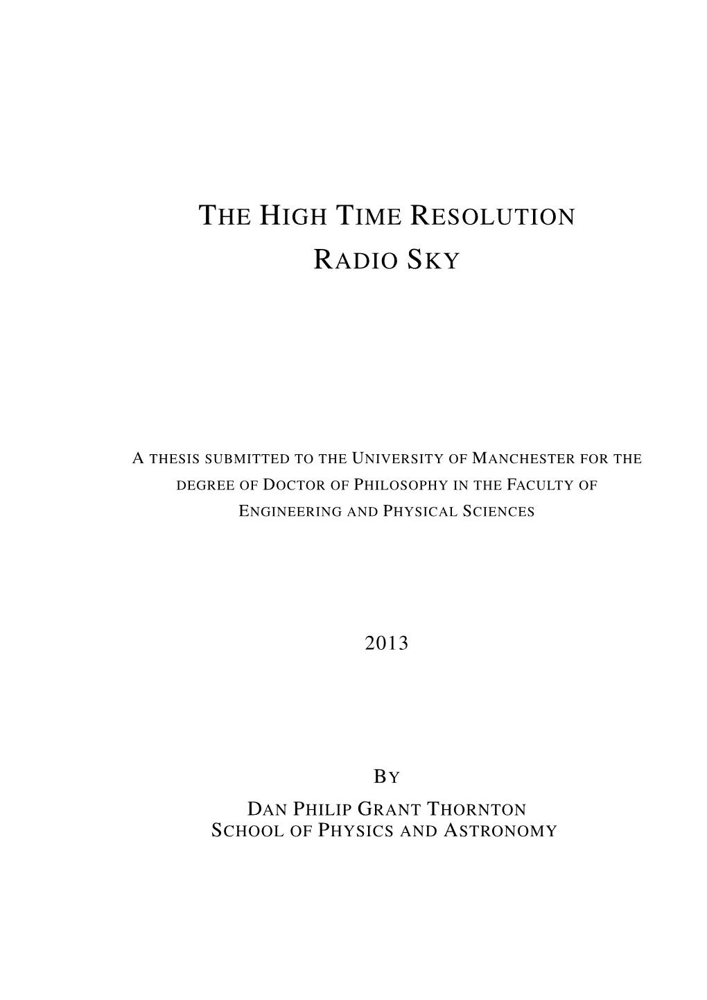 The High Time Resolution Radio Sky