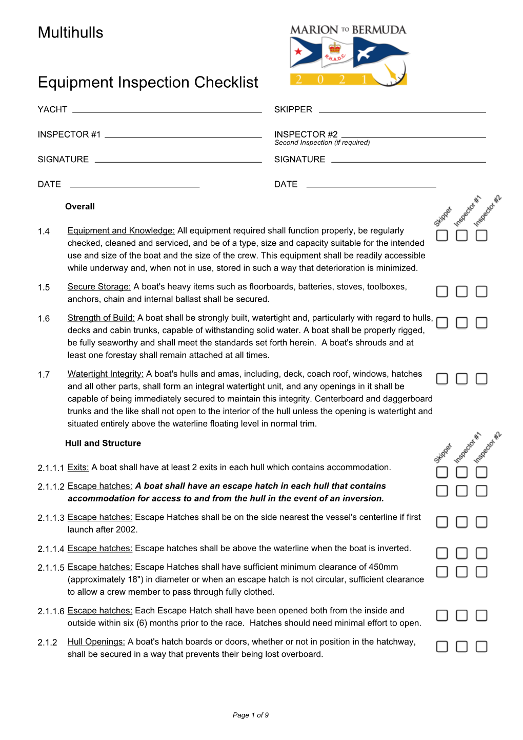 Inspection Checklist