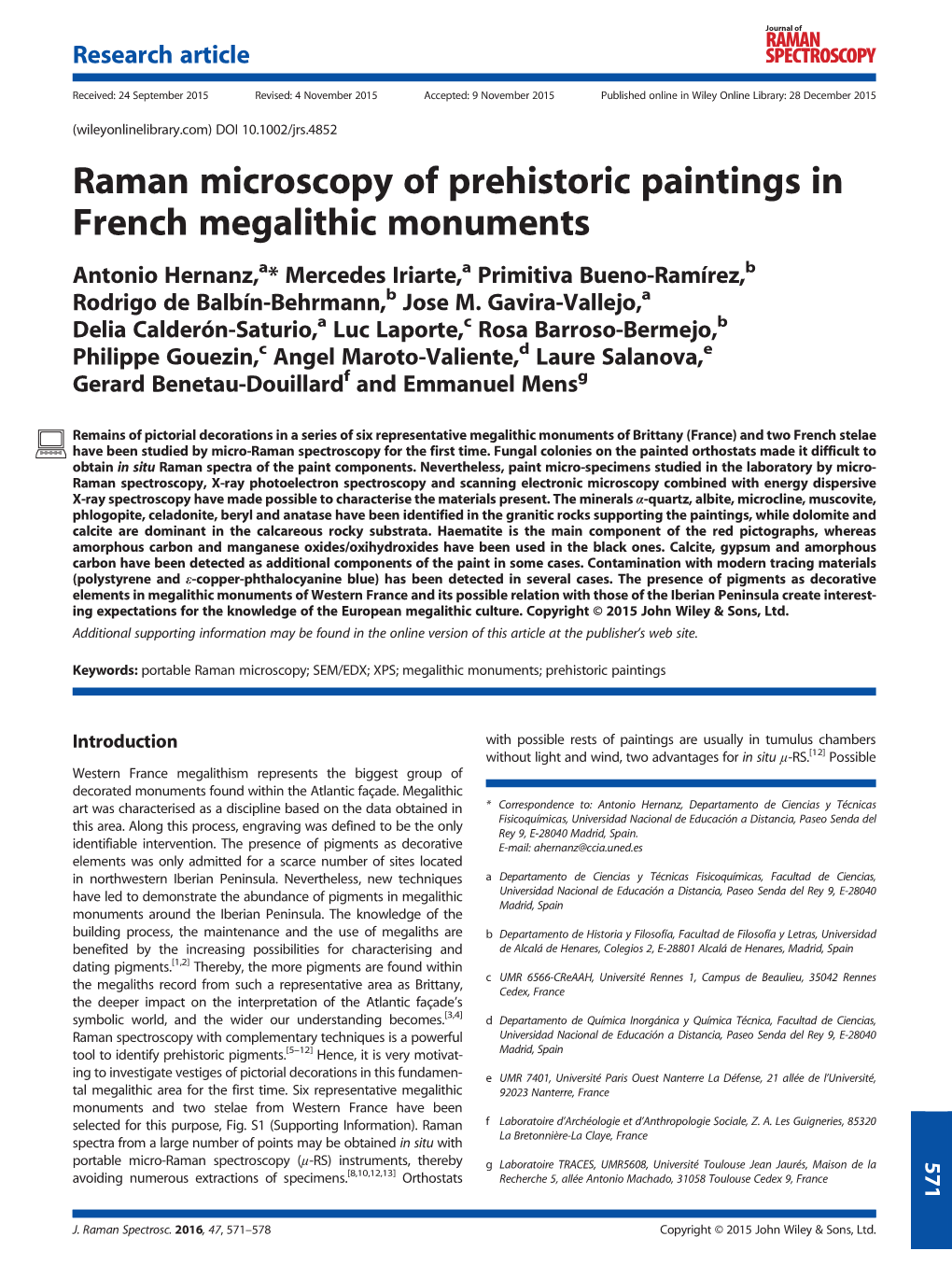 Raman Microscopy of Prehistoric Paintings in French Megalithic