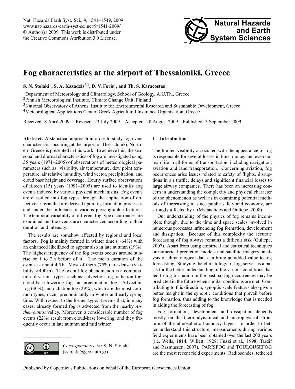 Fog Characteristics at the Airport of Thessaloniki, Greece