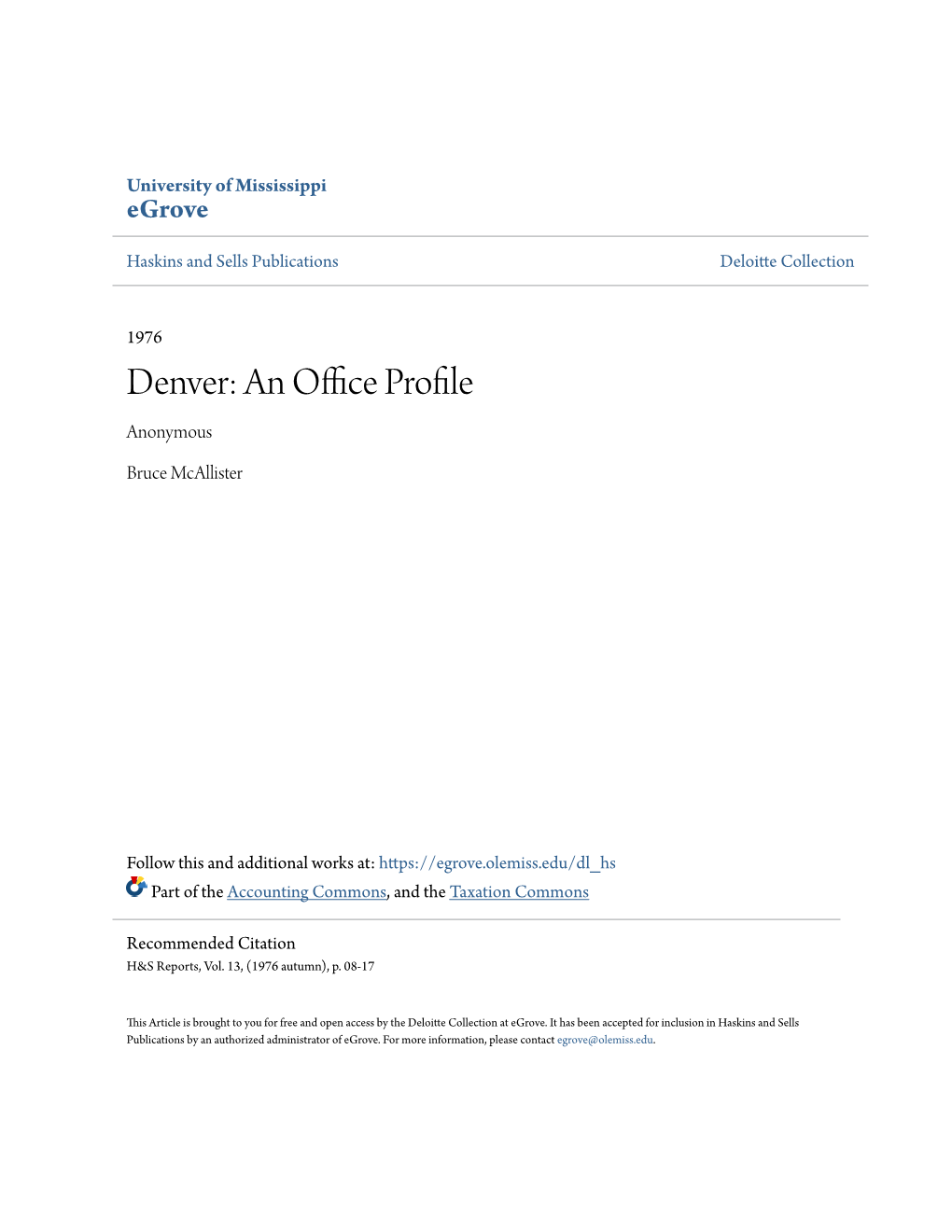 Denver: an Officer P Ofile Anonymous