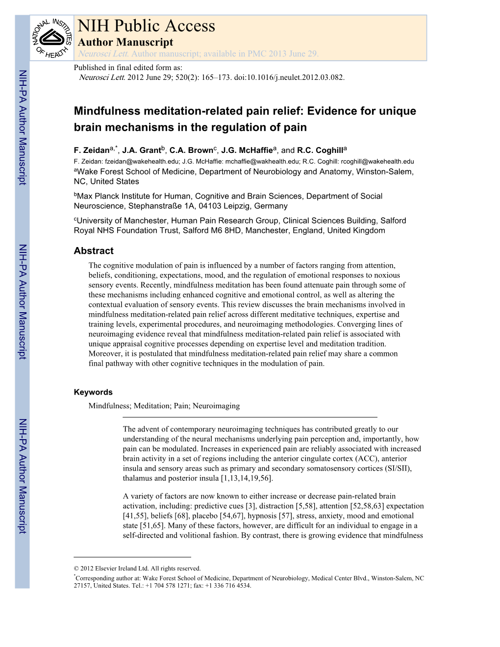 NIH Public Access Author Manuscript Neurosci Lett