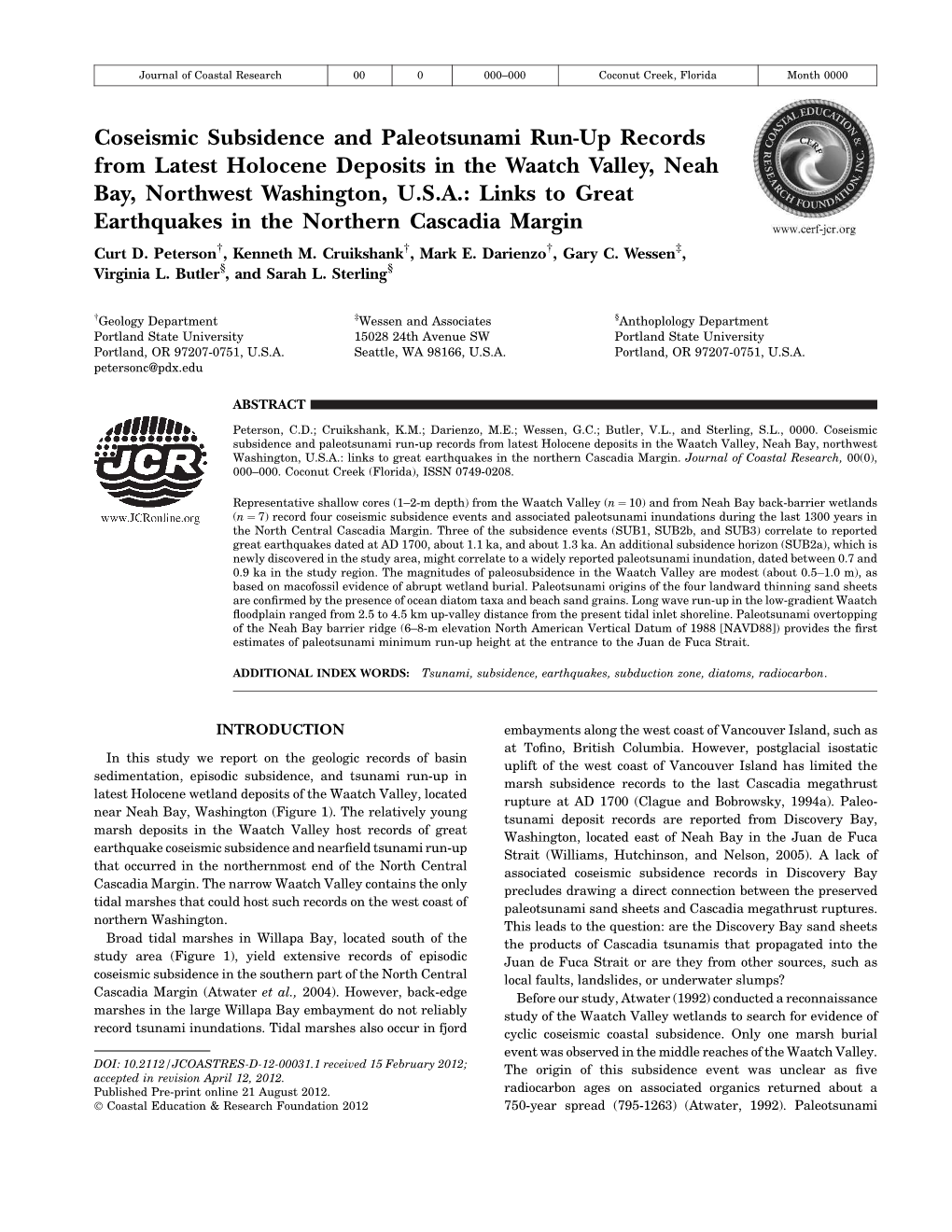 Coseismic Subsidence and Paleotsunami Run-Up Records