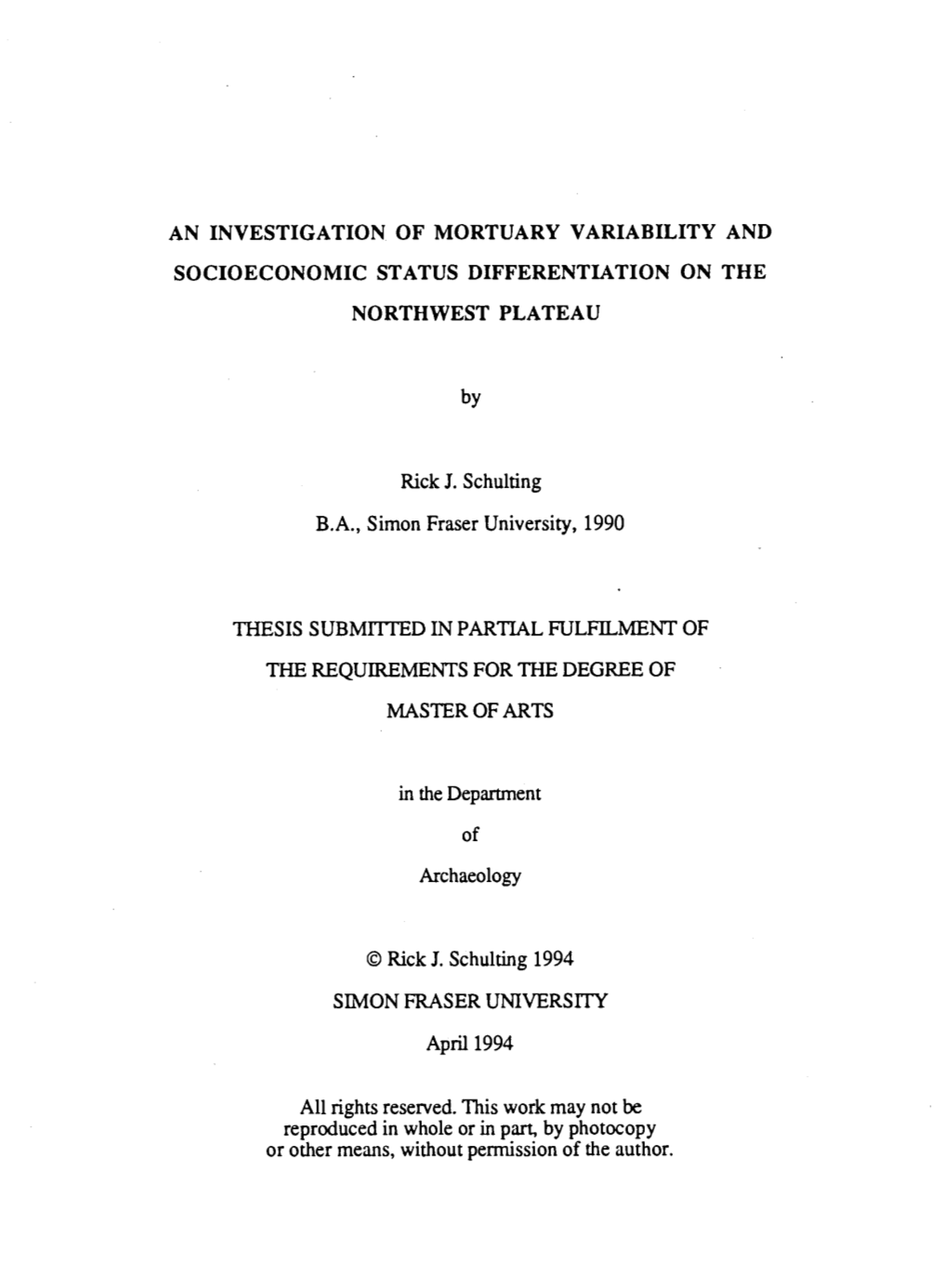 An Investigation of Mortuary Variablility and Socioeconomic Status