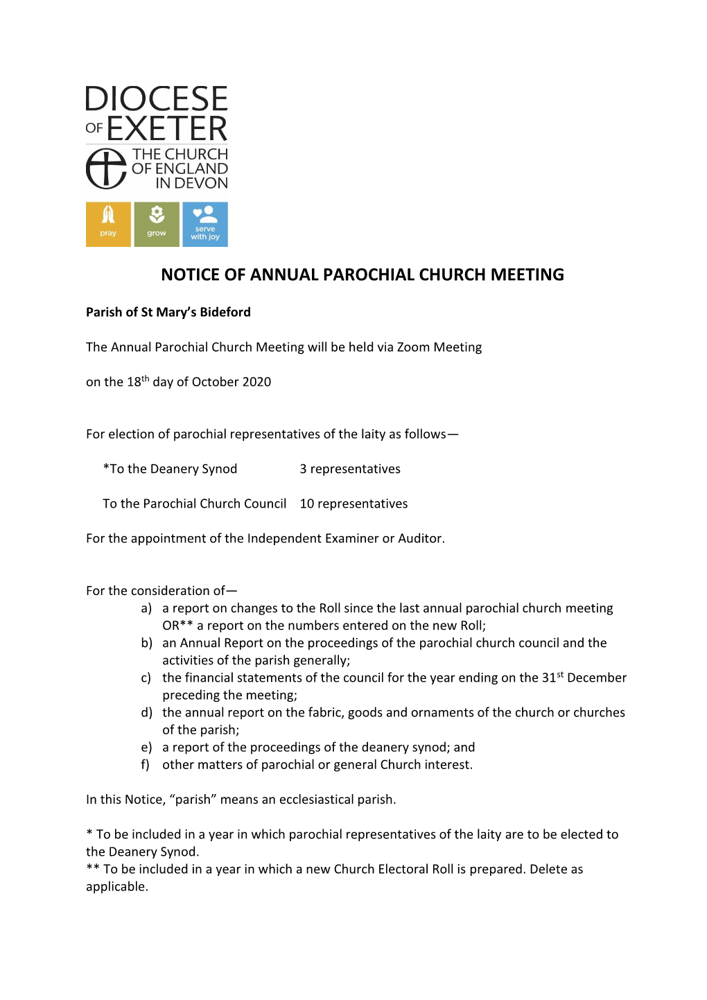 Notice of Annual Parochial Church Meeting