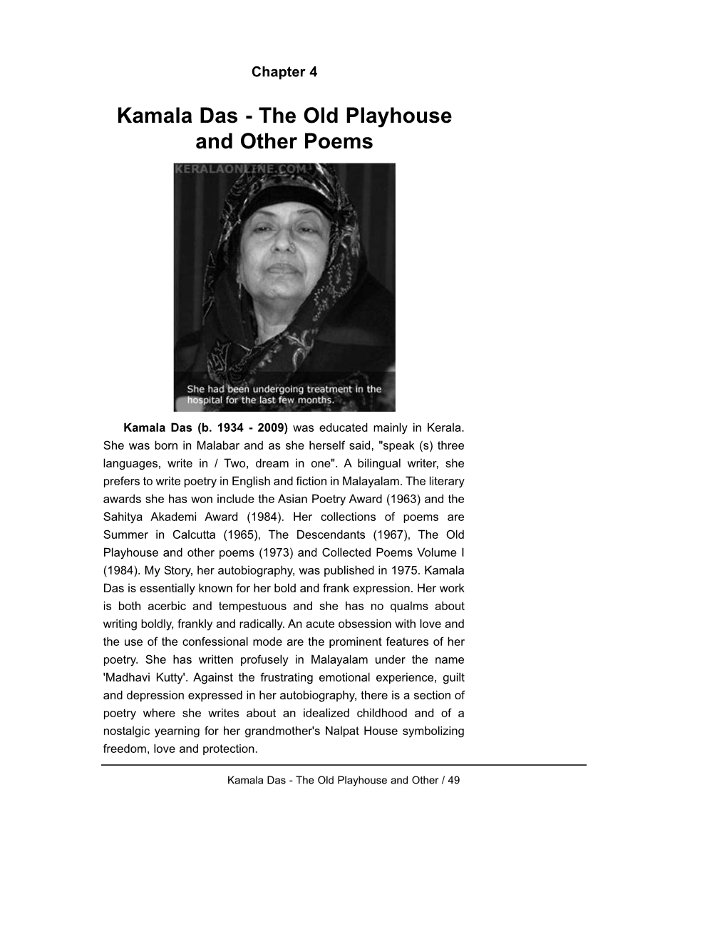 Kamala Das - the Old Playhouse and Other Poems