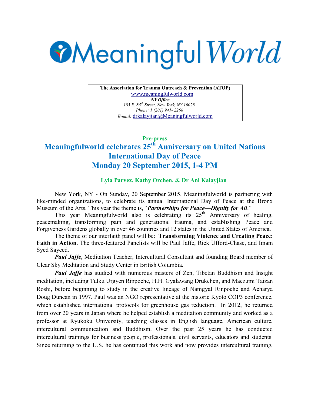 Meaningfulworld Celebrates 25 Anniversary on United Nations