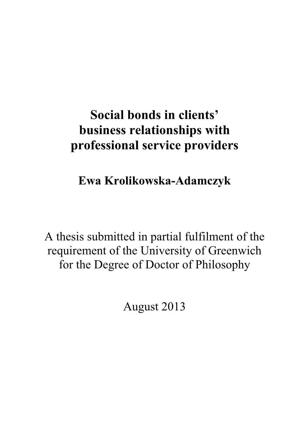 Social Bonds in Clients' Business Relationships with Professional