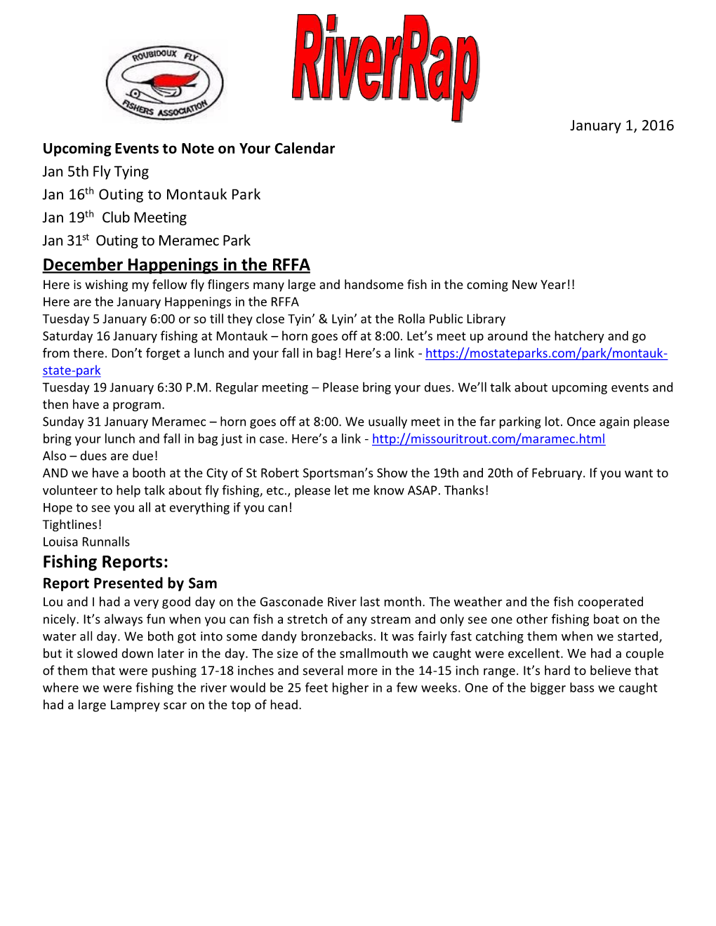 December Happenings in the RFFA Fishing Reports