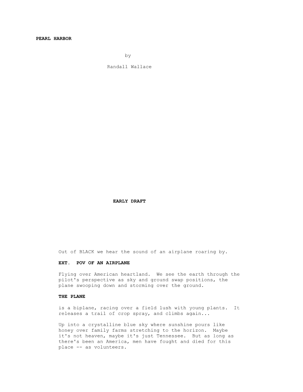 PEARL HARBOR by Randall Wallace EARLY DRAFT out of BLACK We