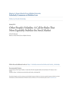 Other People's Volatility: a Call for Rules That More Equitably Stabilize the Stock Market J