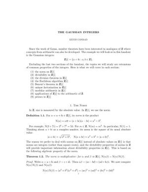 THE GAUSSIAN INTEGERS Since the Work of Gauss, Number Theorists