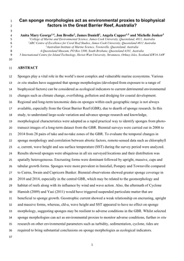 Can Sponge Morphologies Act As Environmental Proxies To